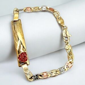 Good Luck Bracelet with Red Crystal Hearts, Gold-Tone Finish,